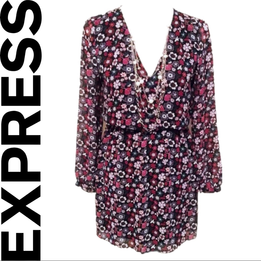 Pre-owned Express Long Sleeved Floral Dress S